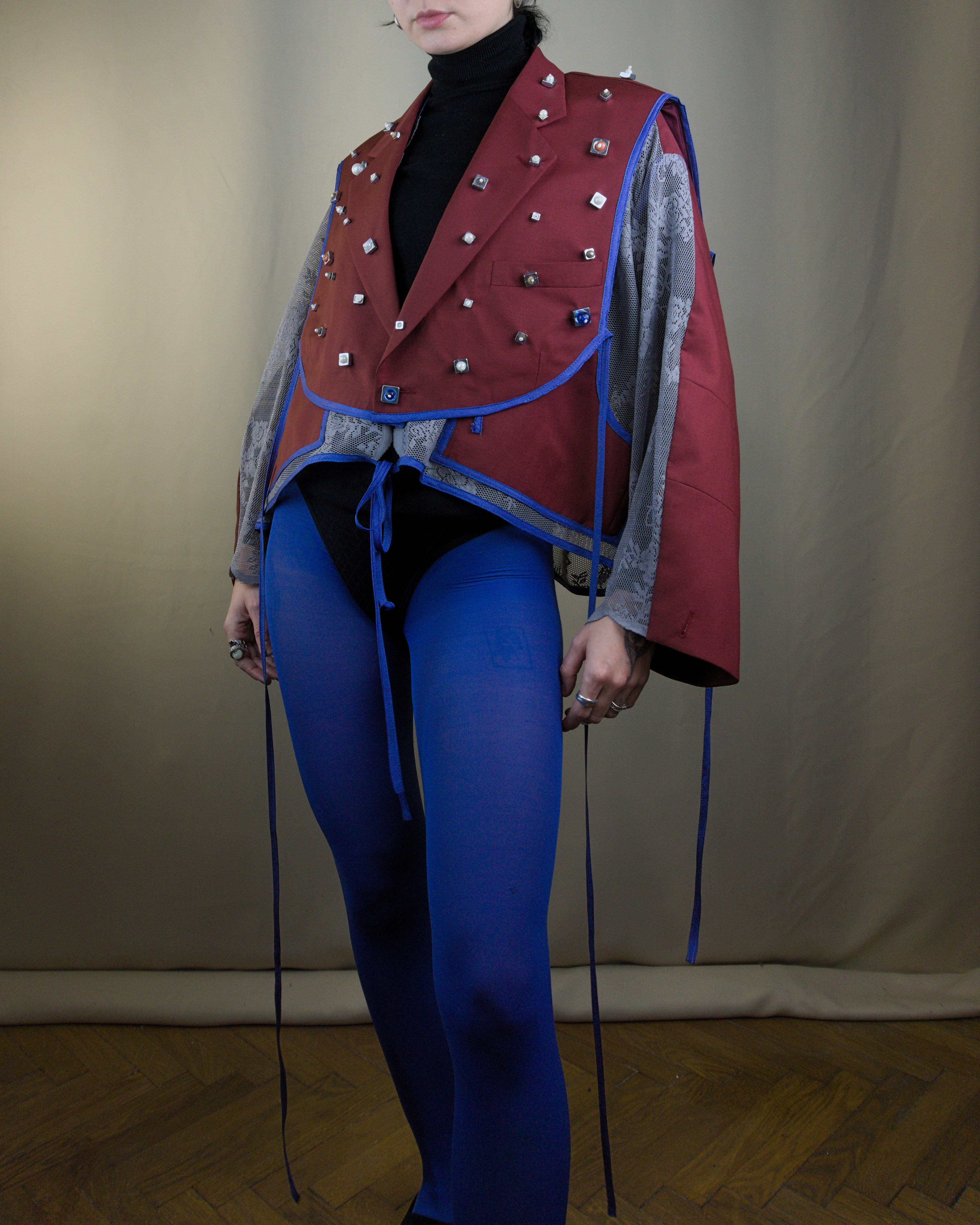 Layered nut embellished jacket