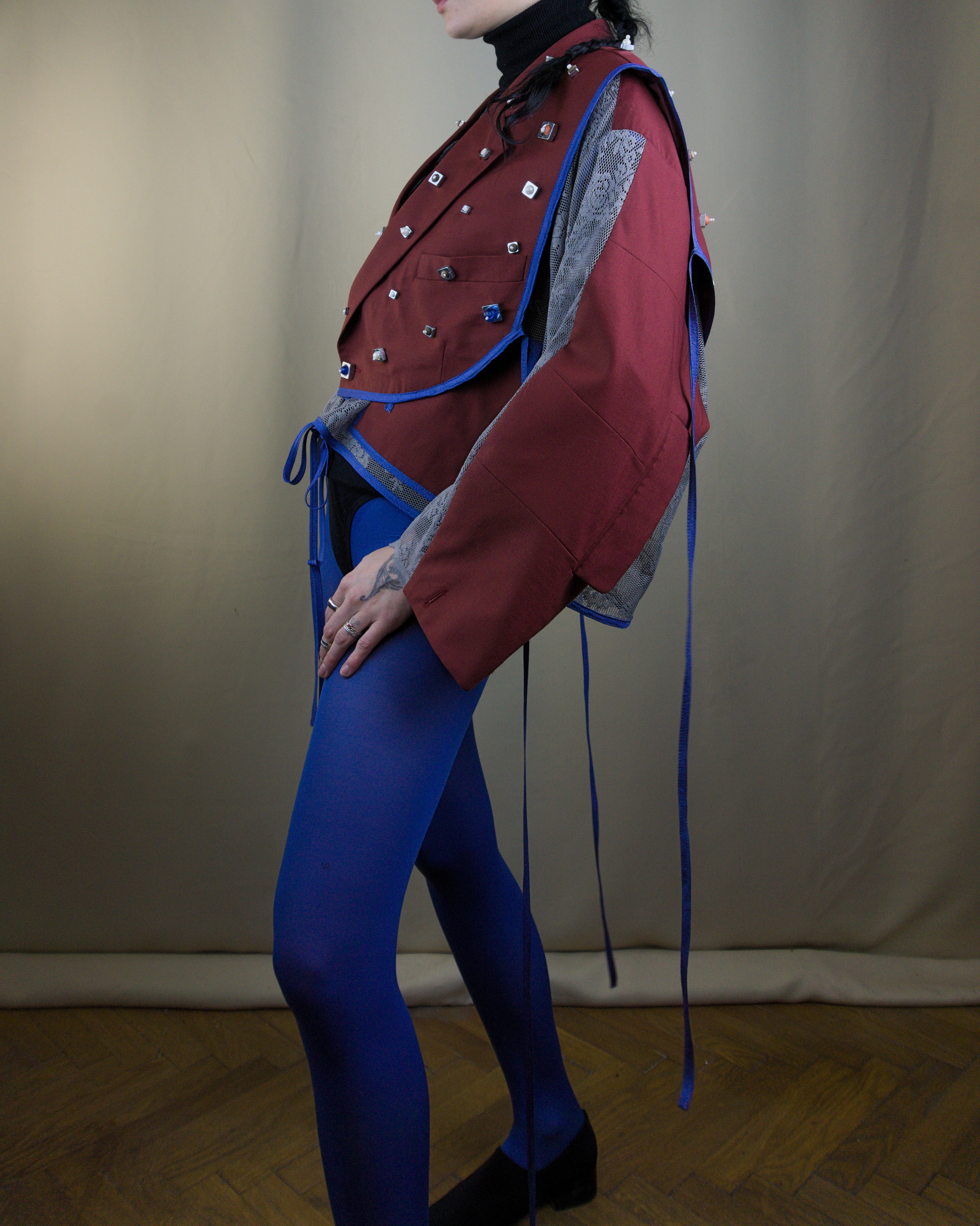 Layered nut embellished jacket