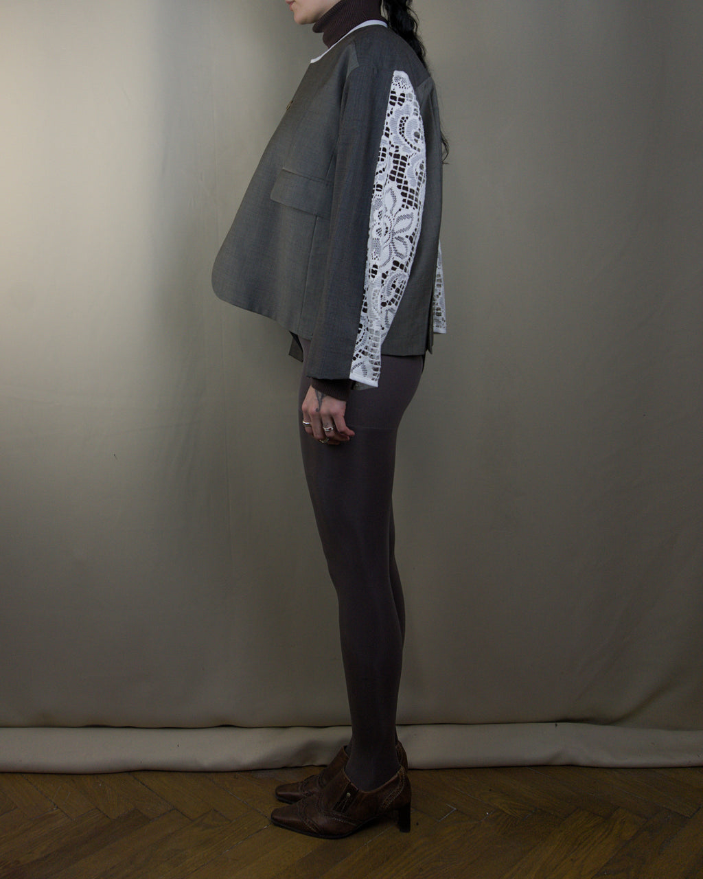 Dark grey &lace layered jacket