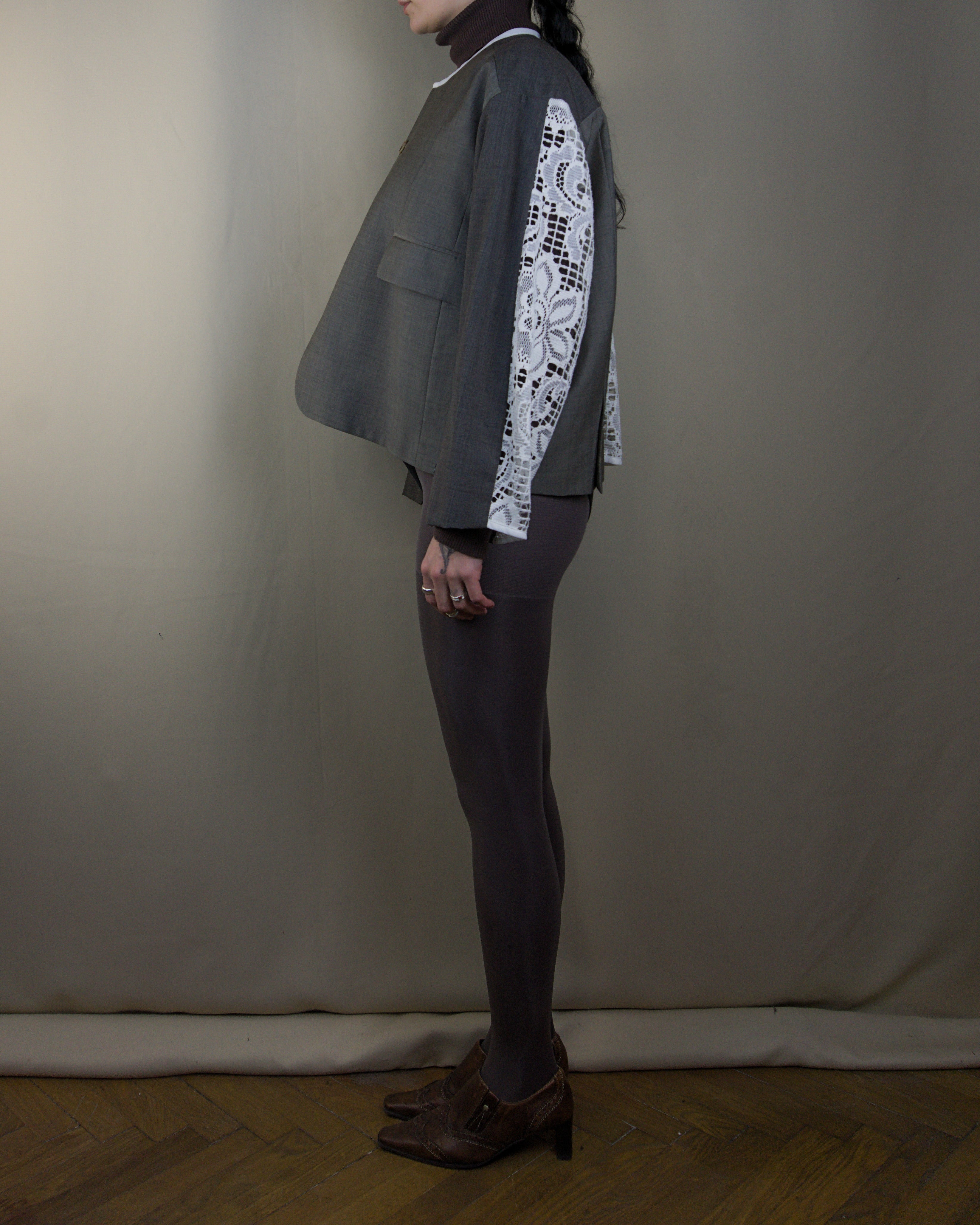 Dark grey &lace layered jacket