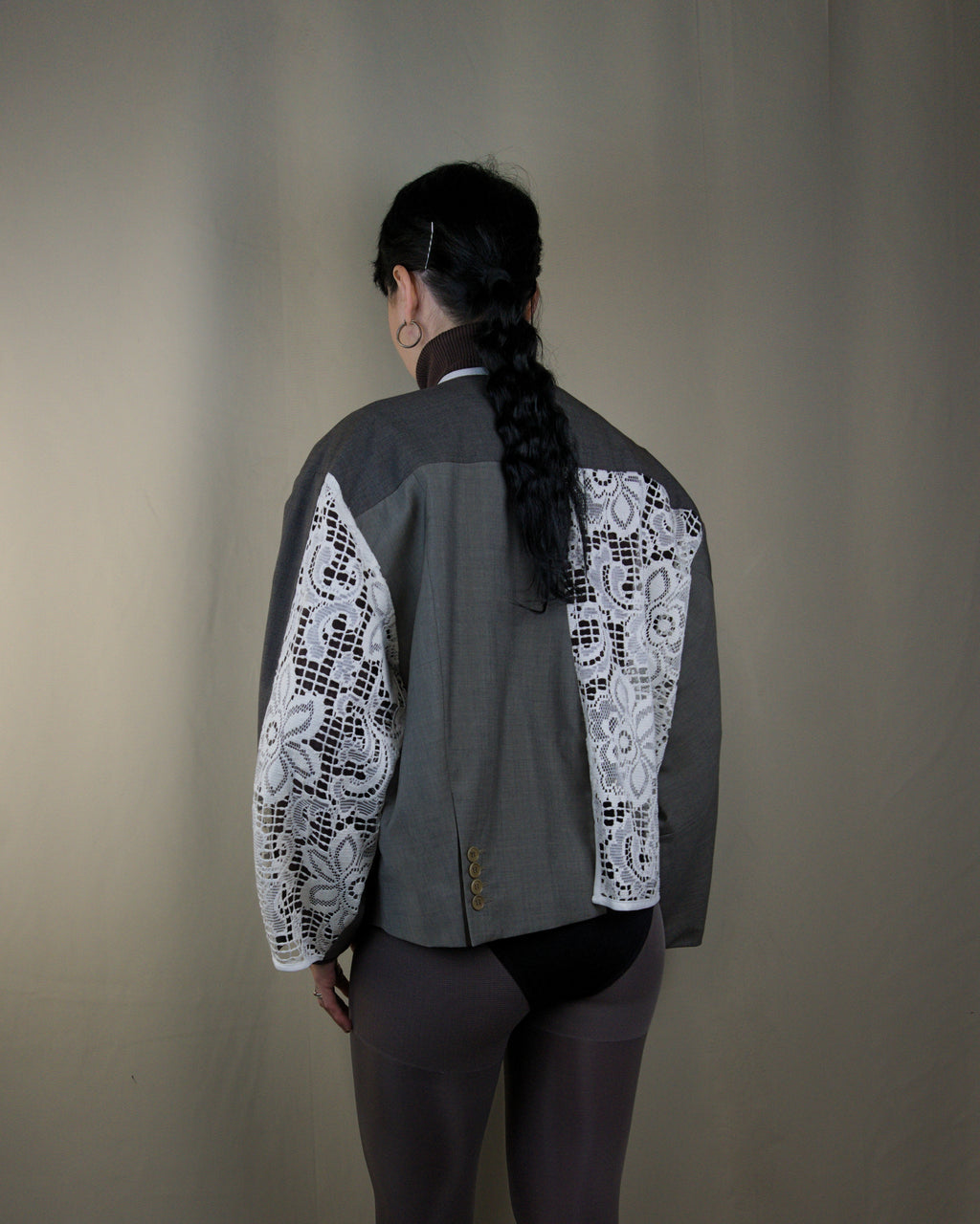 Dark grey &lace layered jacket