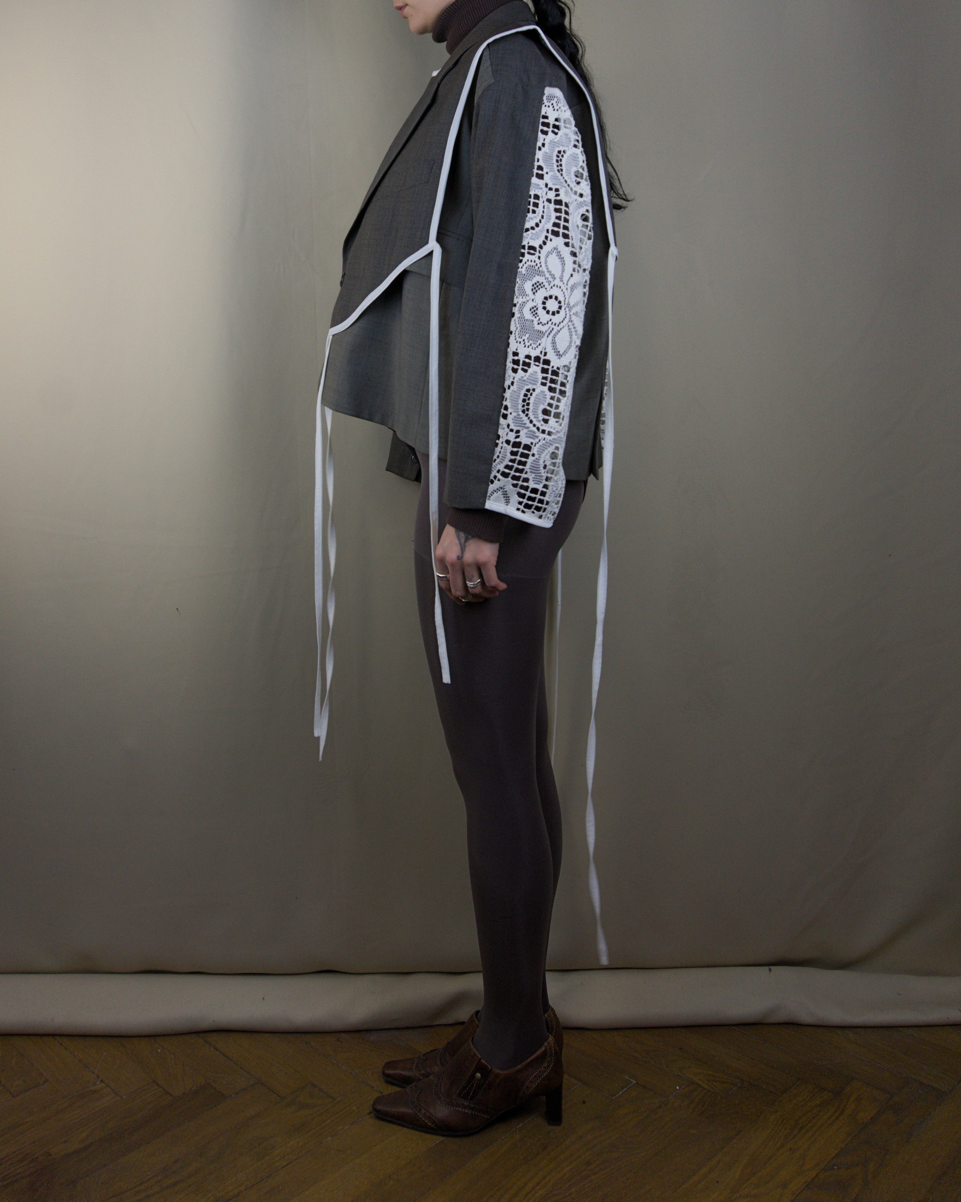 Dark grey &lace layered jacket