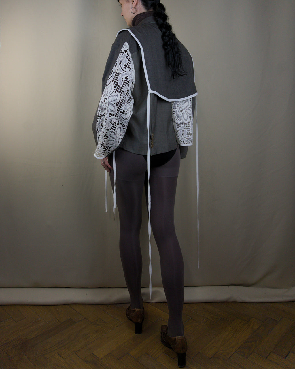Dark grey &lace layered jacket