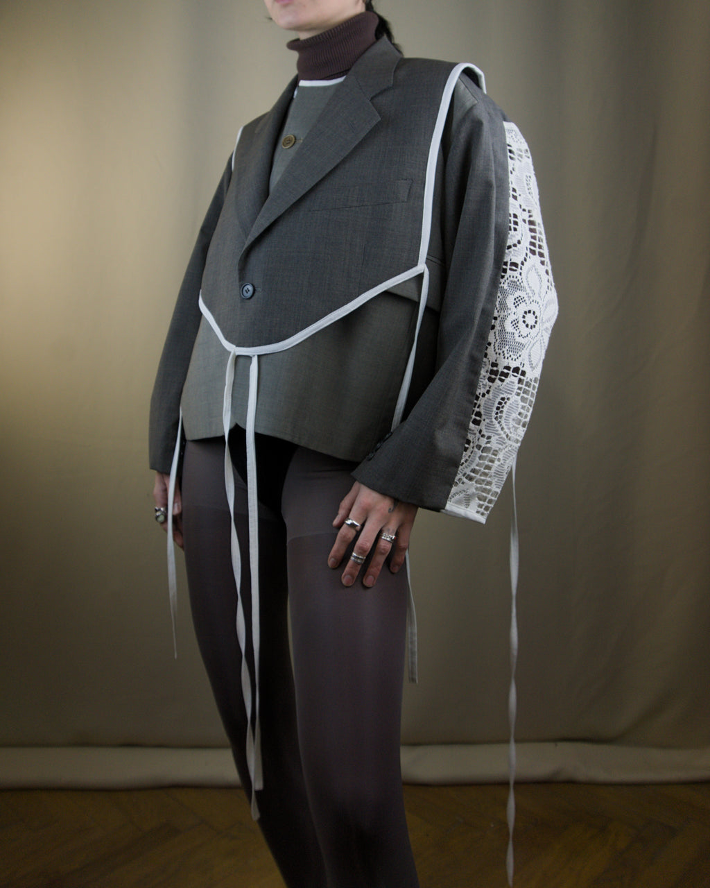 Dark grey &lace layered jacket