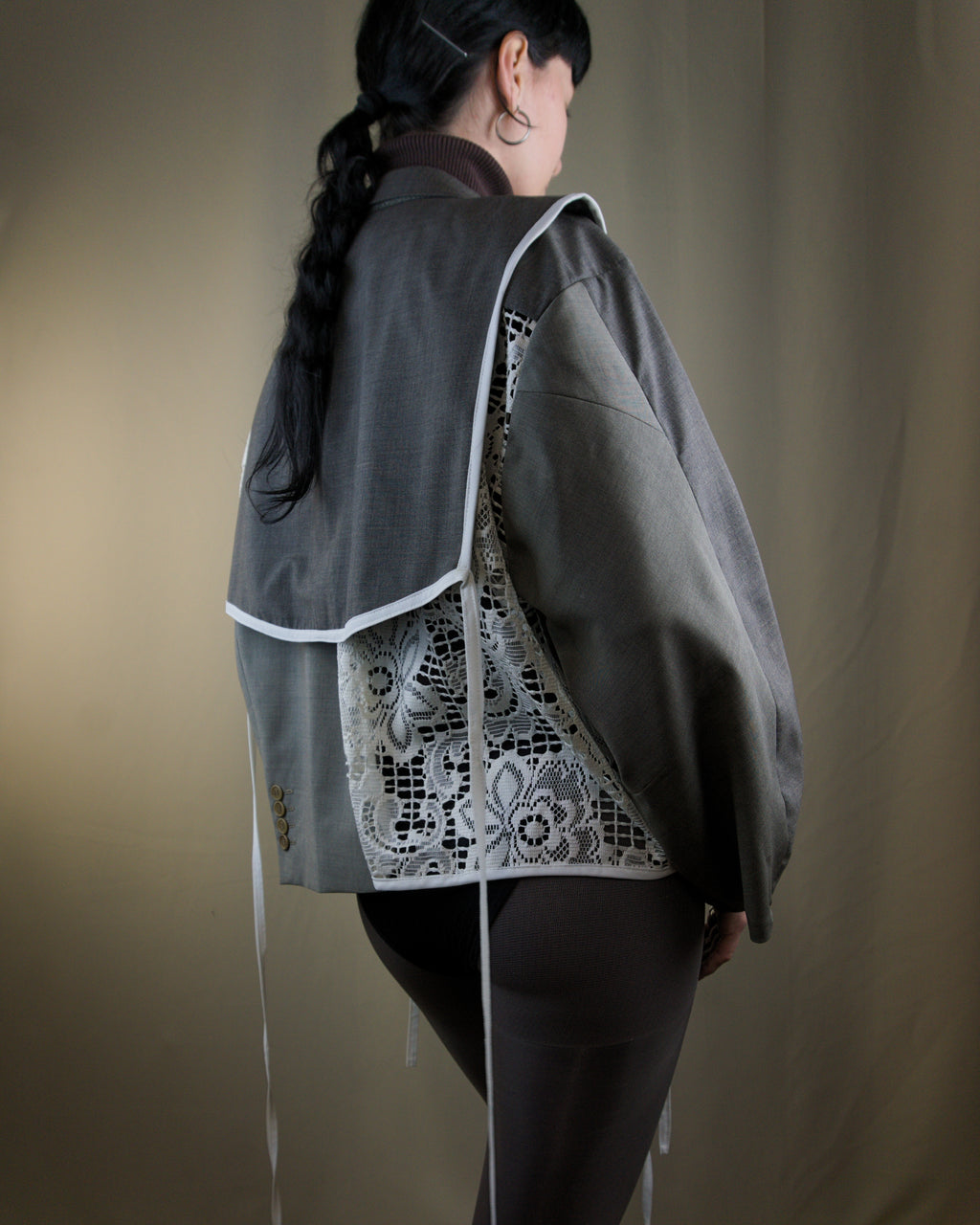 Dark grey &lace layered jacket