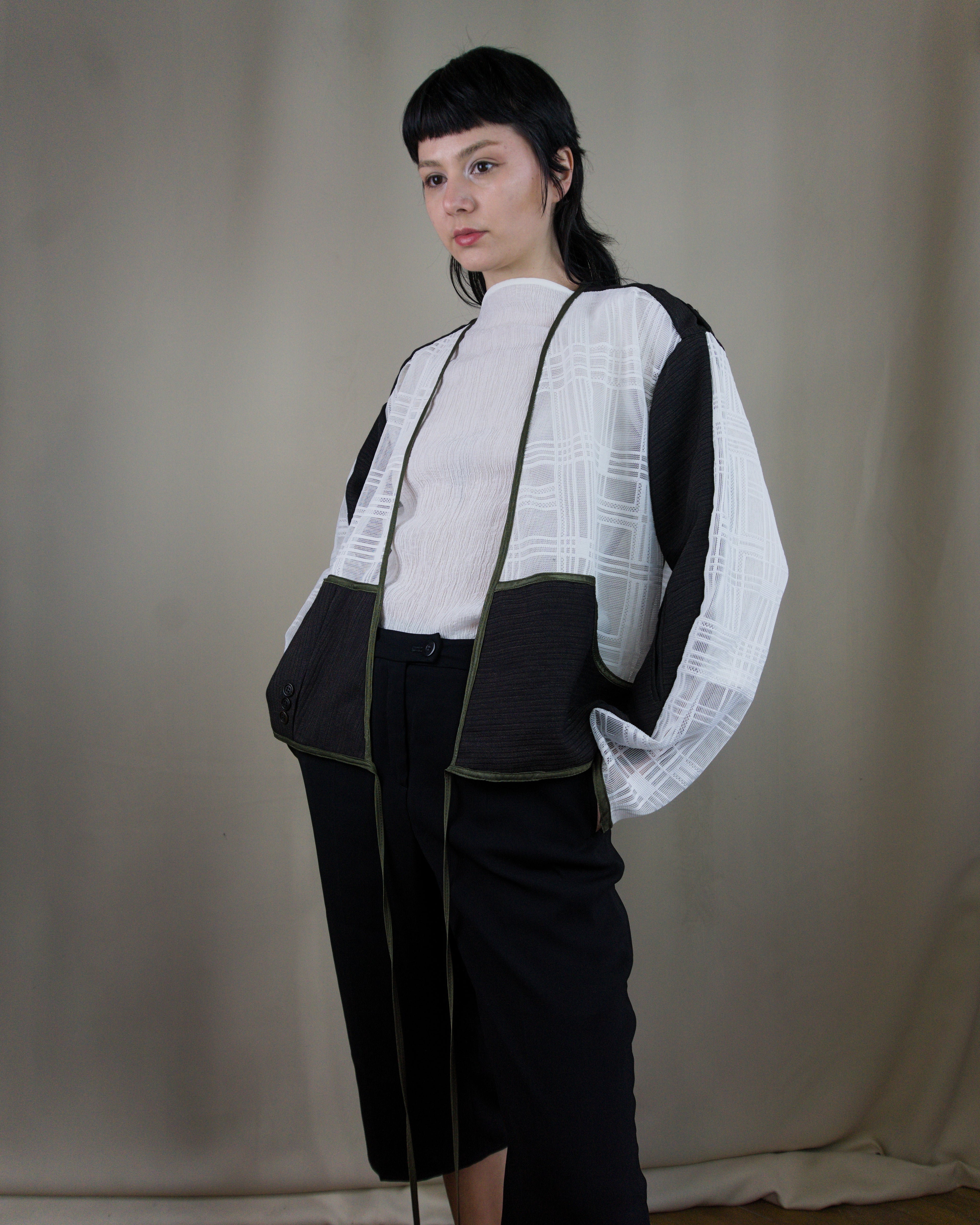 Layered wool and lace jacket