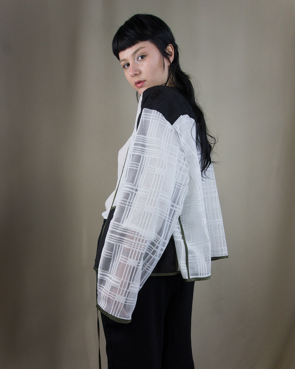 Layered wool and lace jacket
