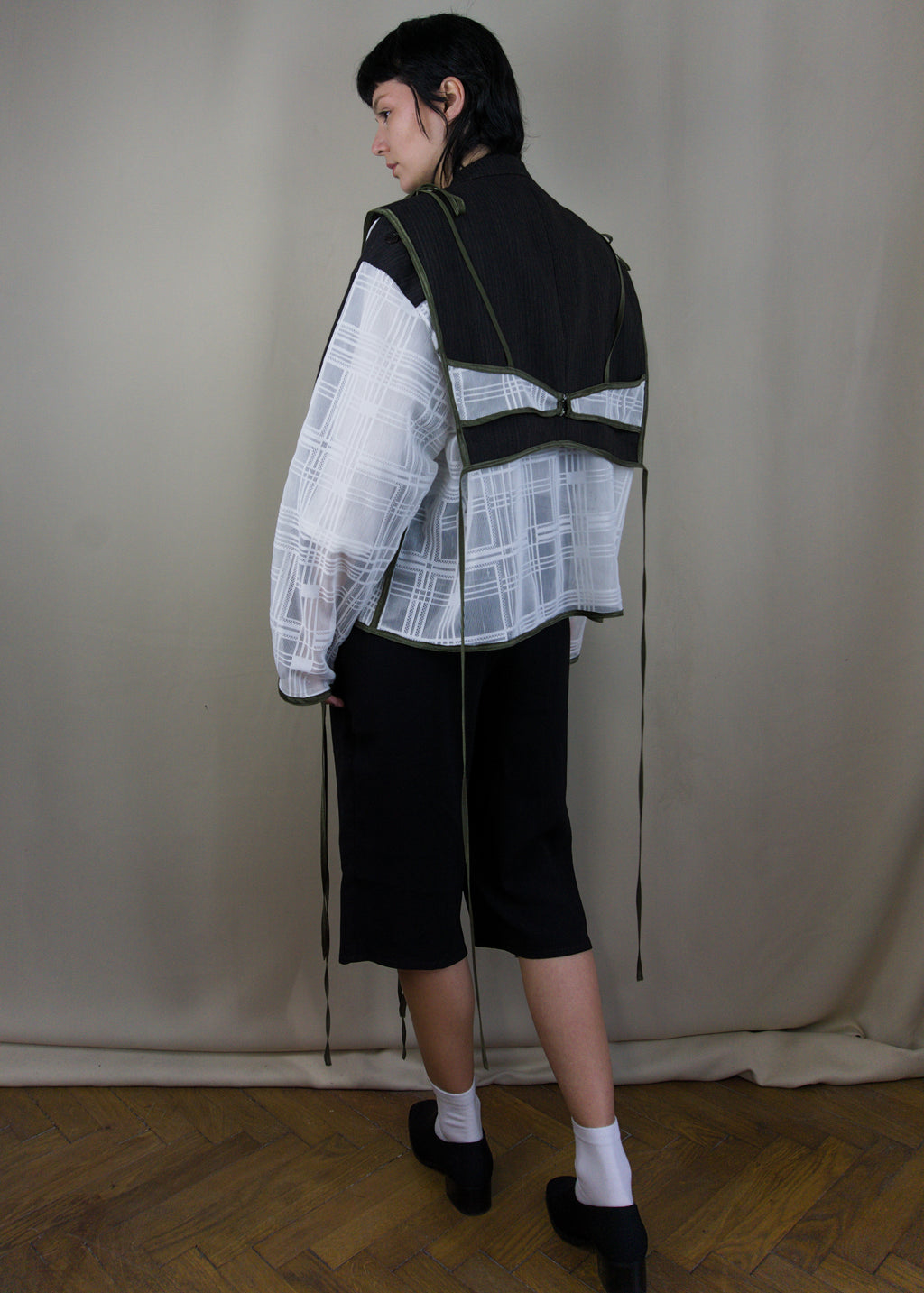 Layered wool and lace jacket