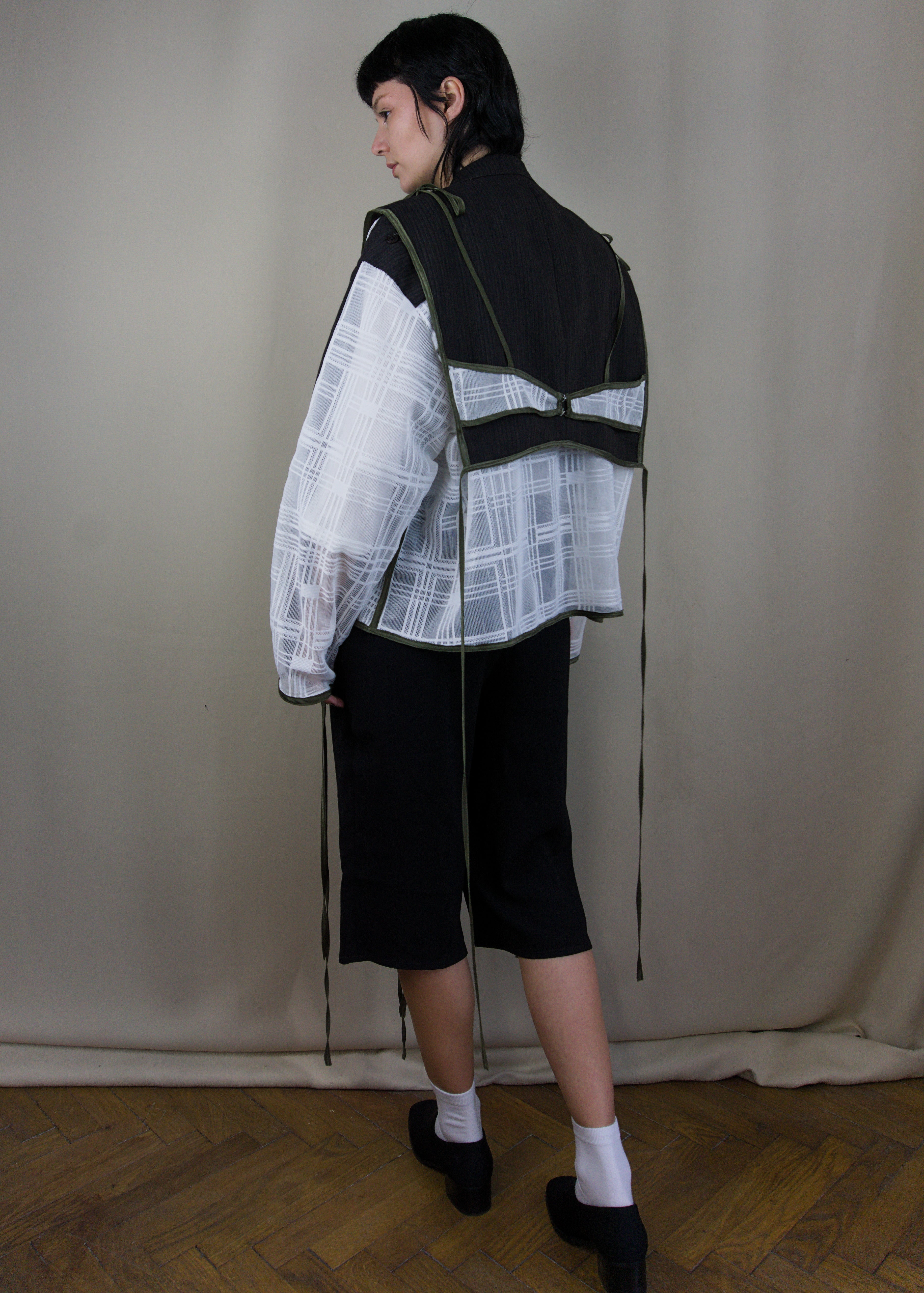 Layered wool and lace jacket