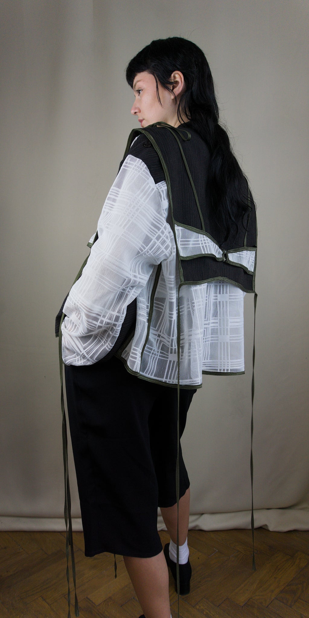 Layered wool and lace jacket