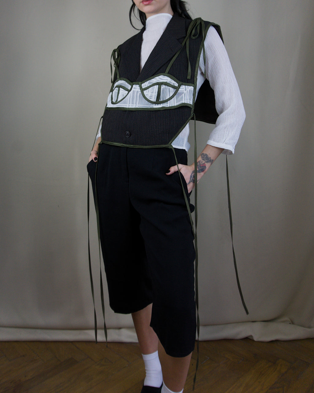 Layered wool and lace jacket