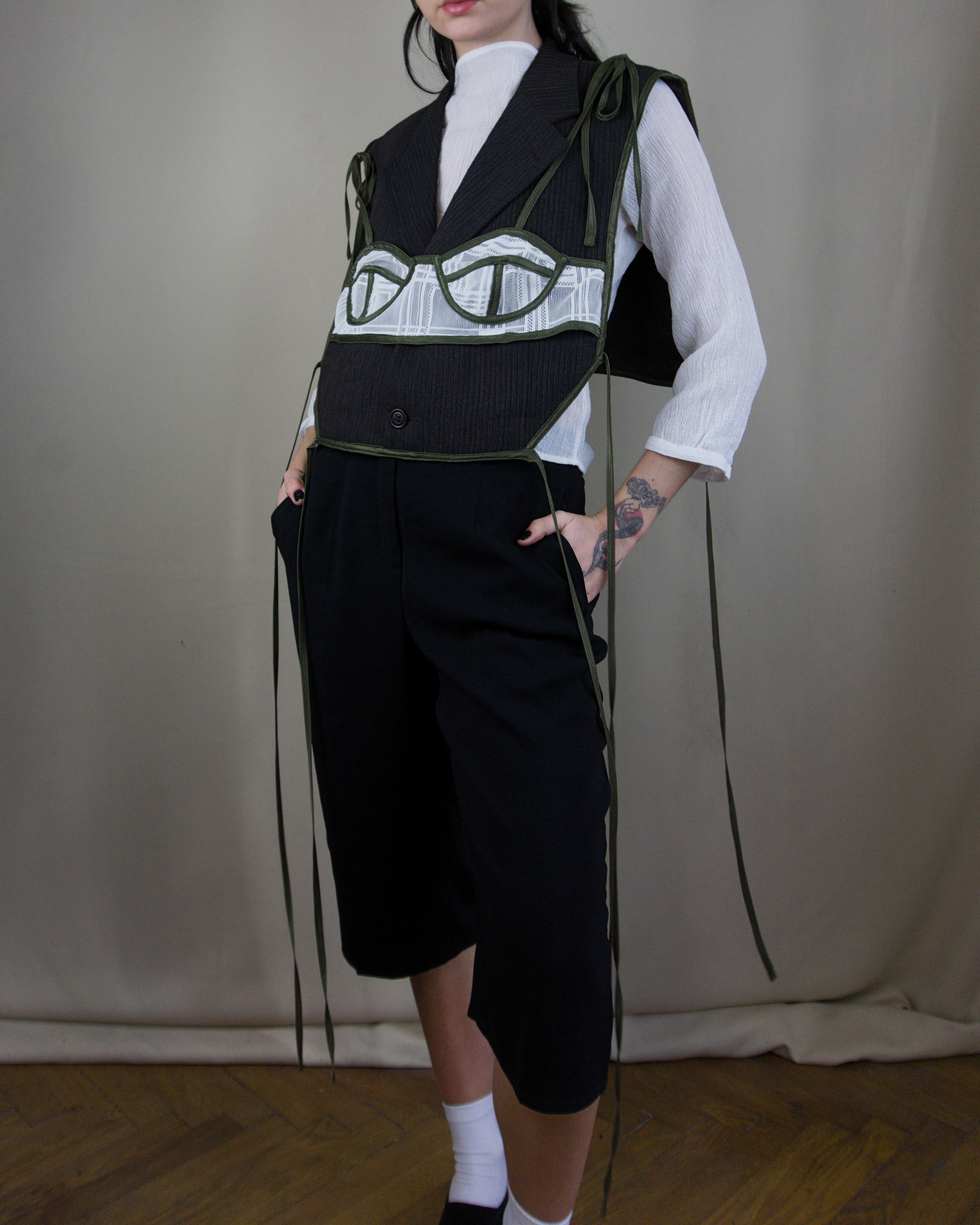 Layered wool and lace jacket