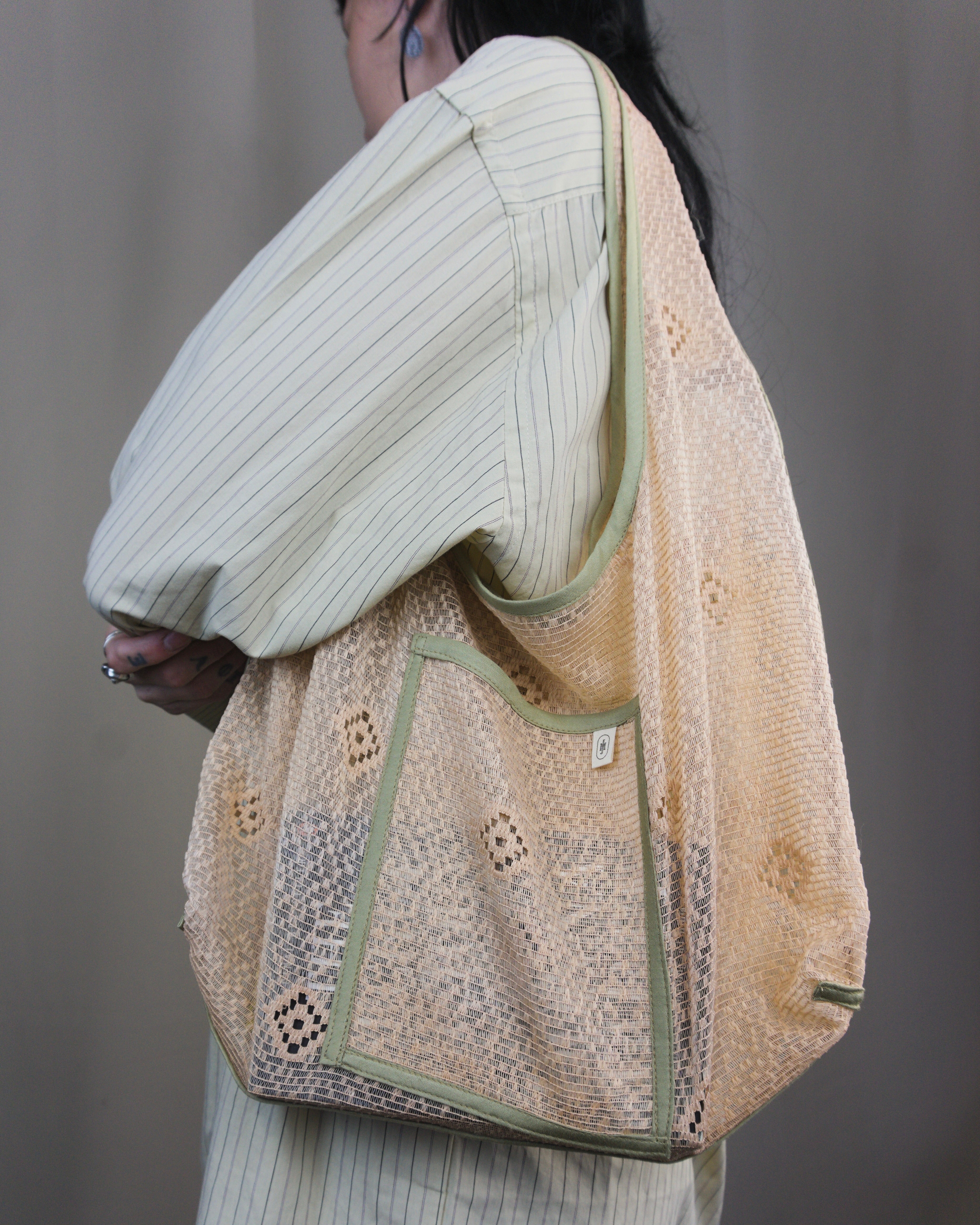Dyed lace tote bag