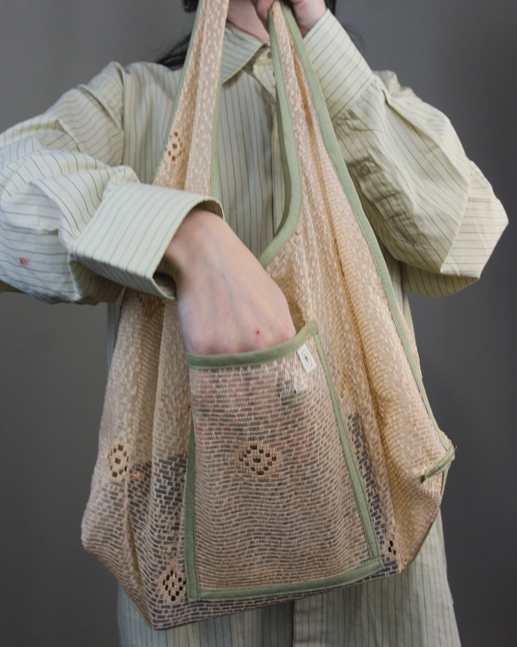 Dyed lace tote bag