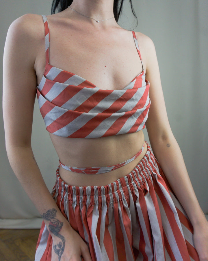 Draped striped cotton top
