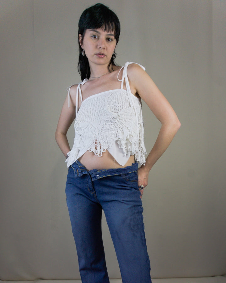 Modular white lace top/layered skirt