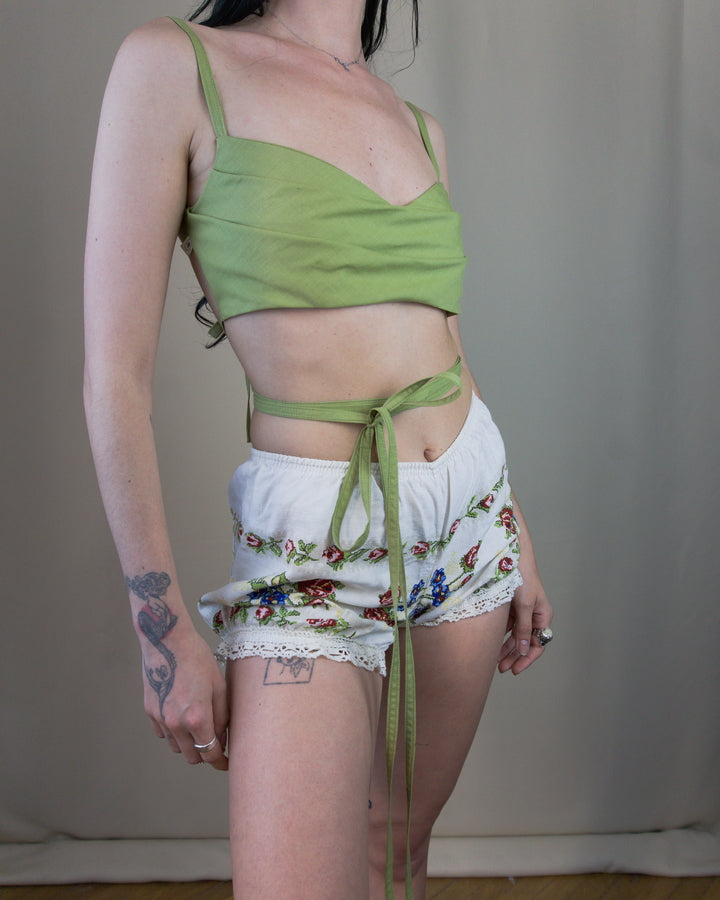 Green draped cotton top
