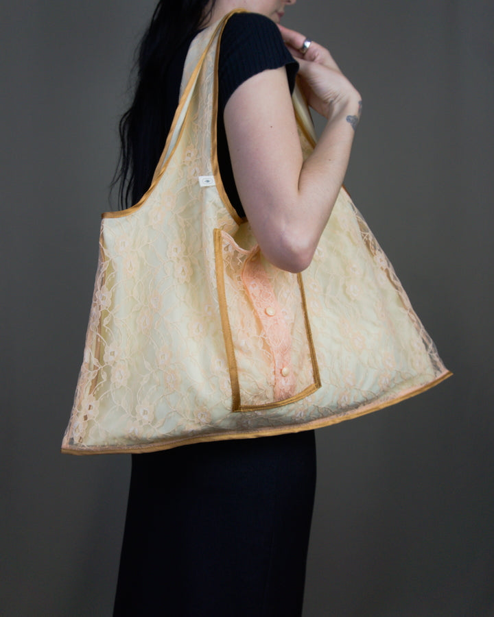 Coral lace tote bag