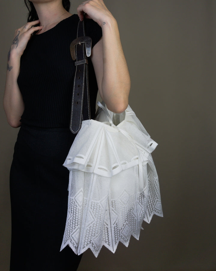 White lace ruffled bag