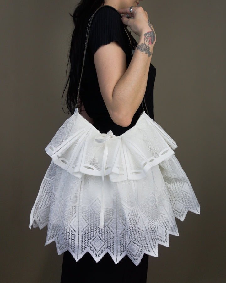 White lace ruffled bag