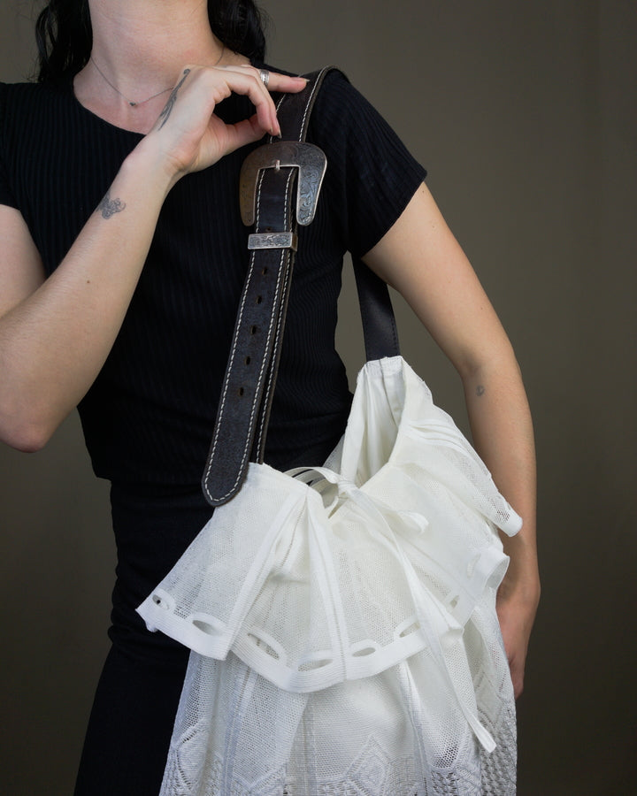 White lace ruffled bag