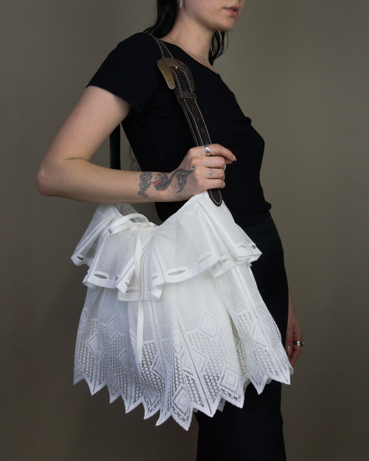 White lace ruffled bag