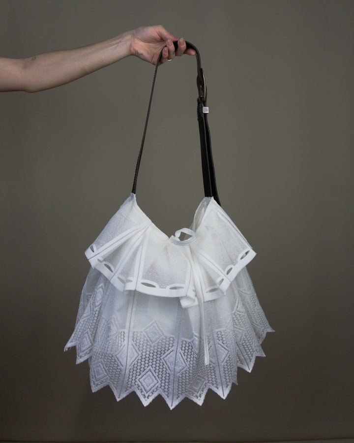 White lace ruffled bag