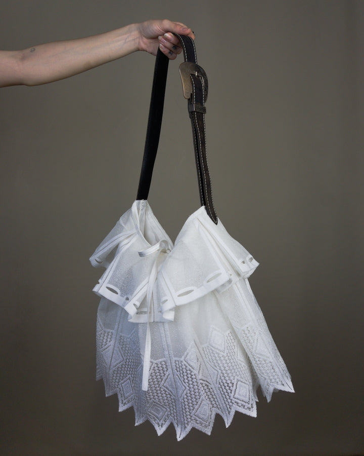 White lace ruffled bag