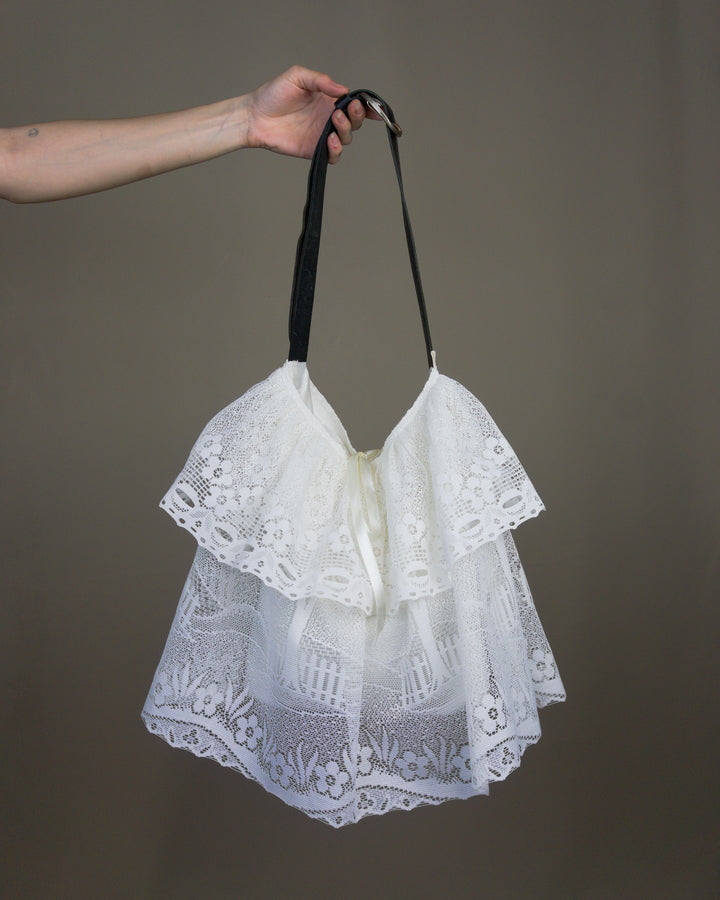 White lace ruffled bag