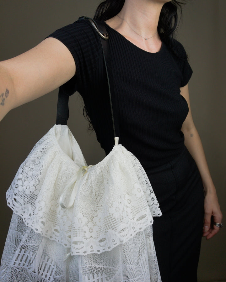 White lace ruffled bag