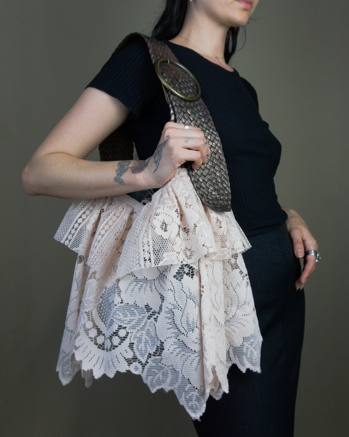 Light pink lace ruffled bag