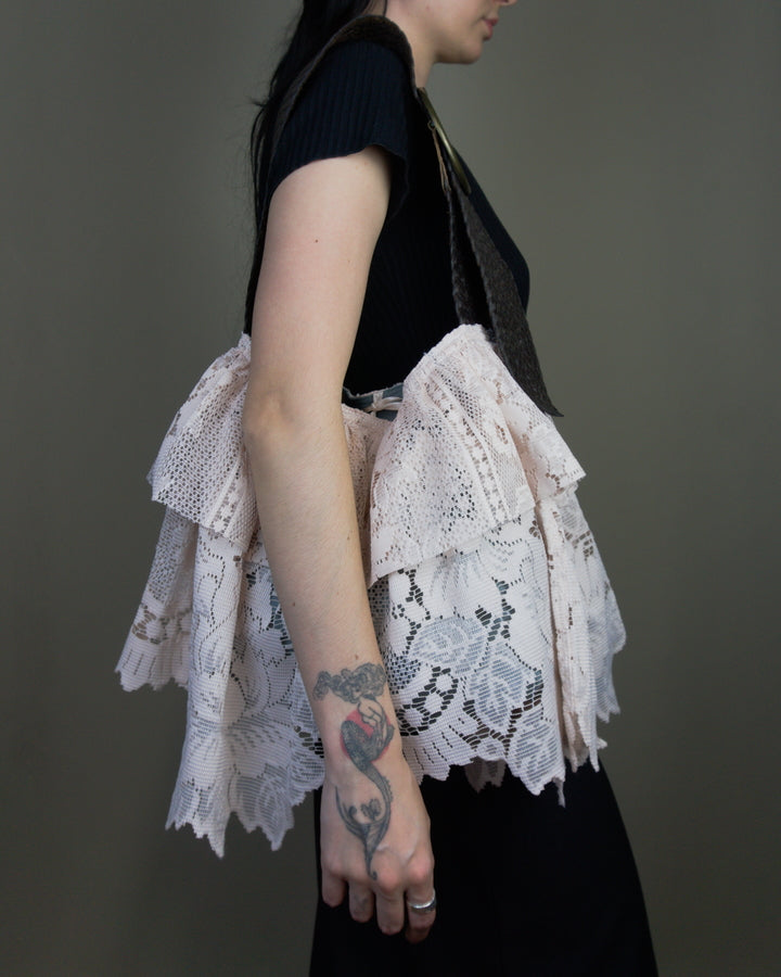 Light pink lace ruffled bag