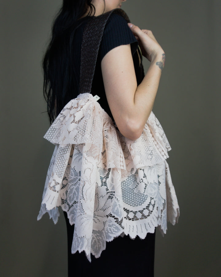 Light pink lace ruffled bag