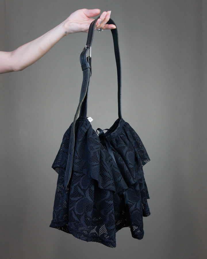 Black lace ruffled bag
