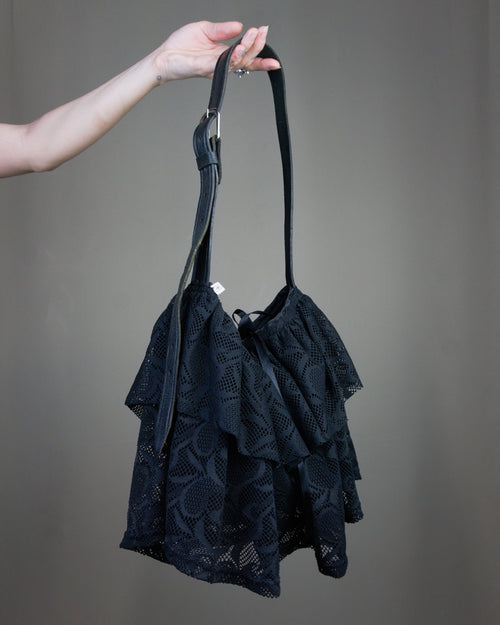 Black lace ruffled bag