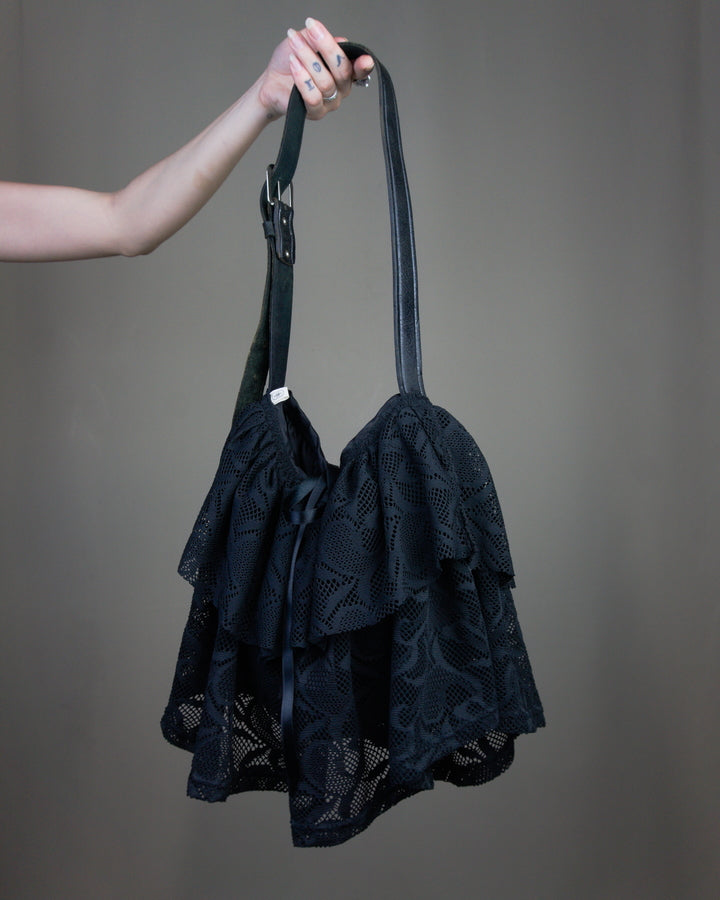Black lace ruffled bag