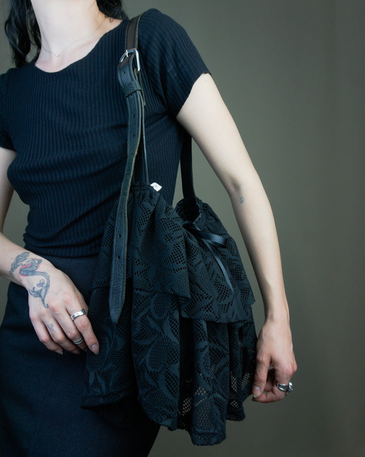 Black lace ruffled bag