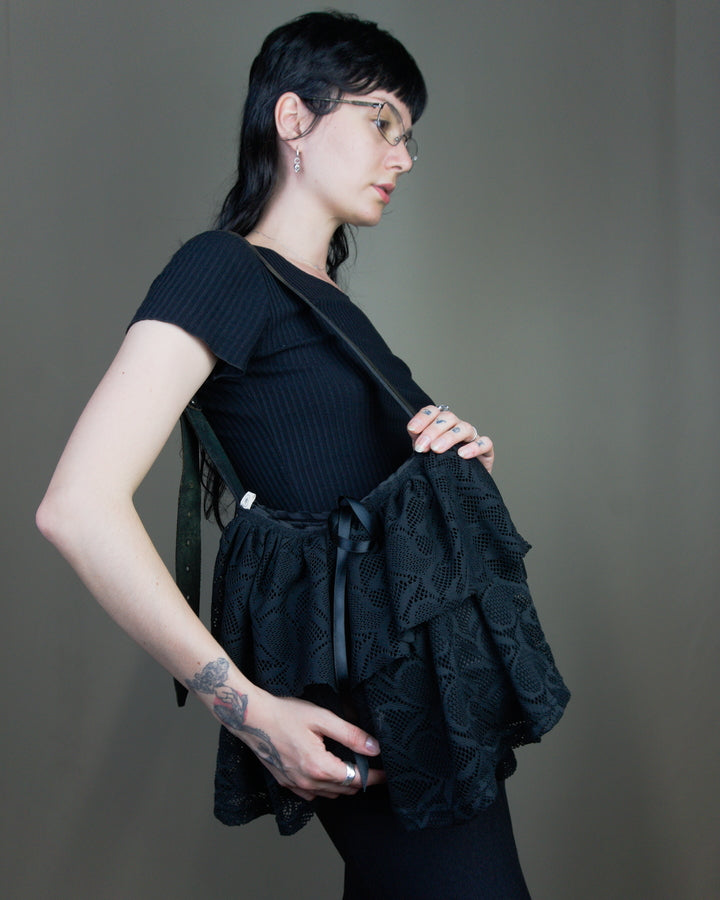 Black lace ruffled bag