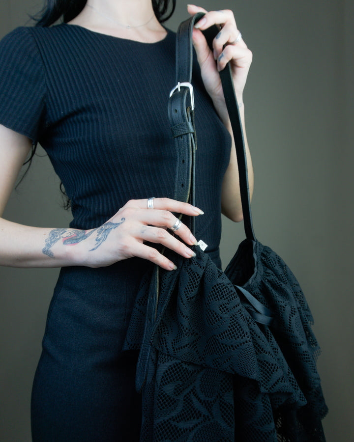 Black lace ruffled bag