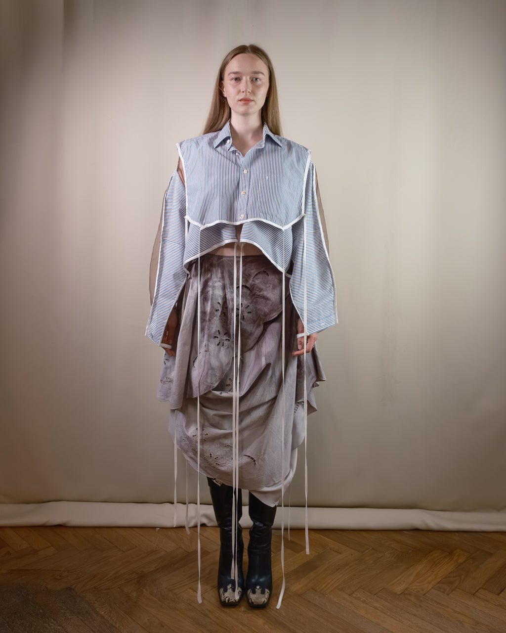 Striped and brown layered shirt