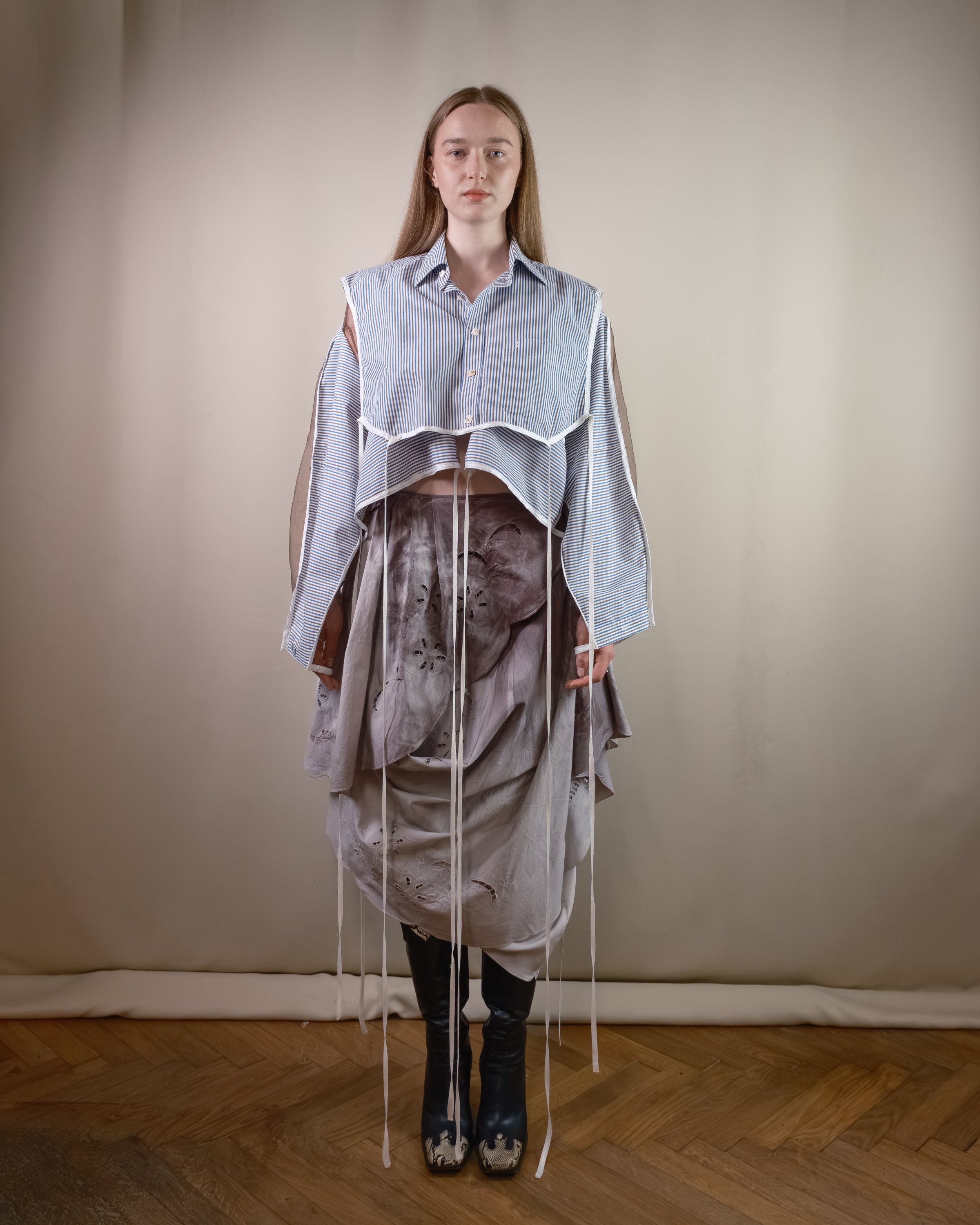 Striped and brown layered shirt