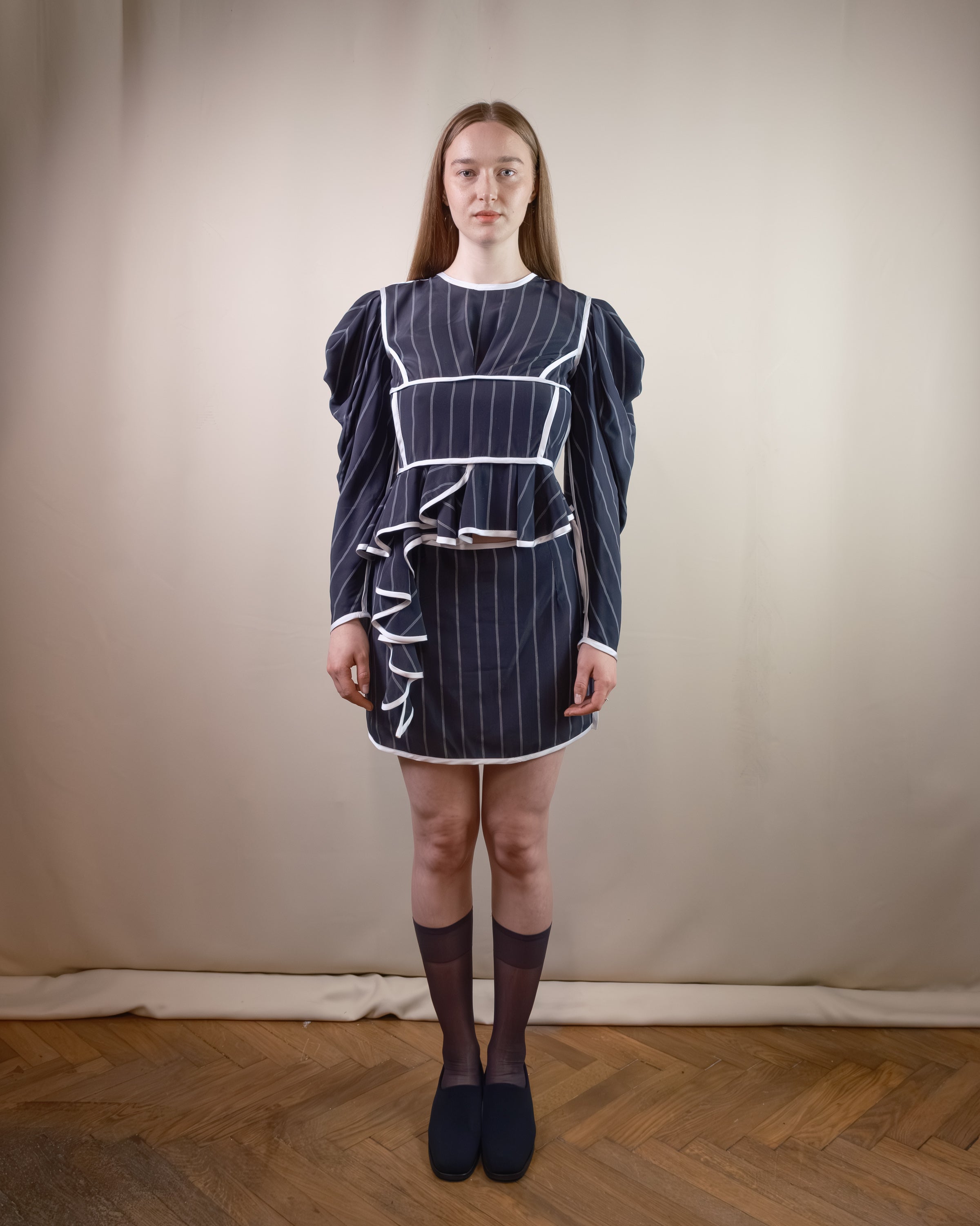 Striped puffy sleeves blouse