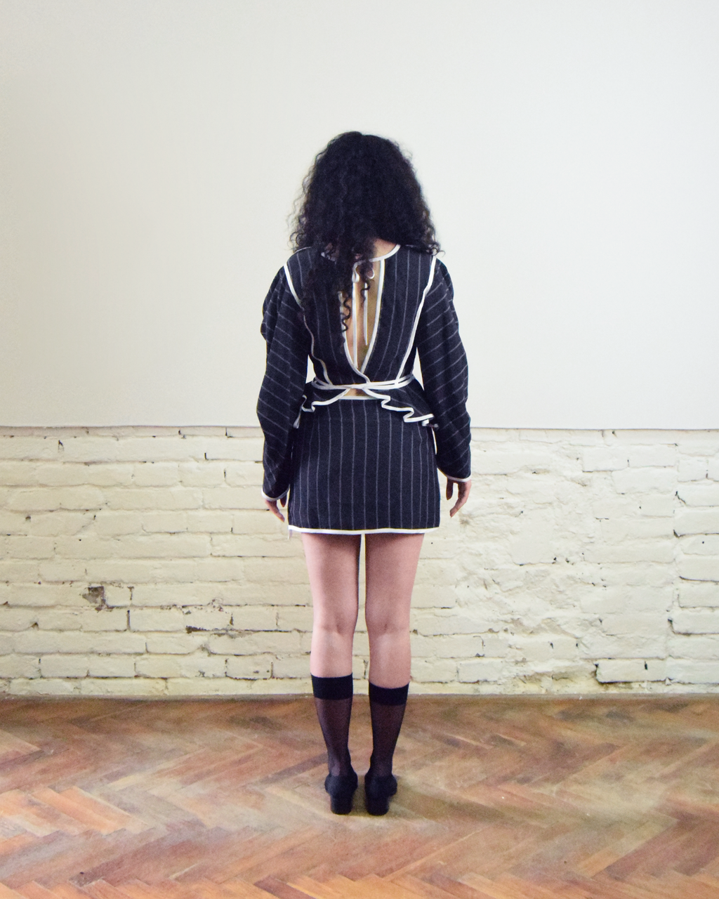 Striped puffy sleeves blouse