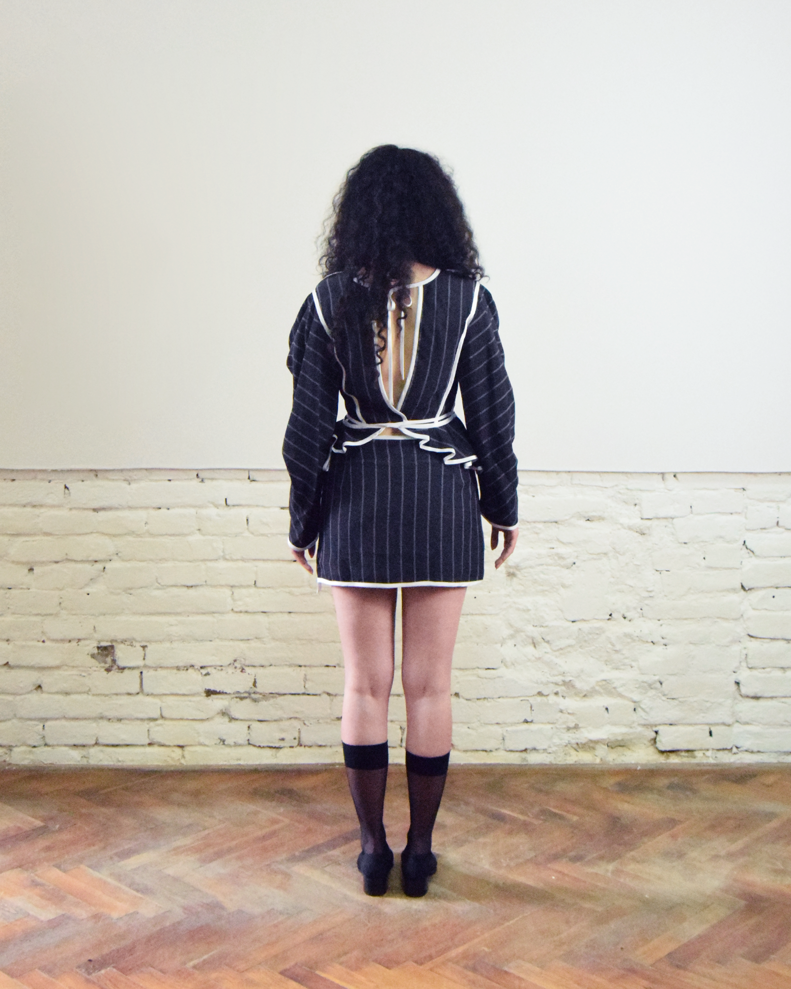 Striped puffy sleeves blouse