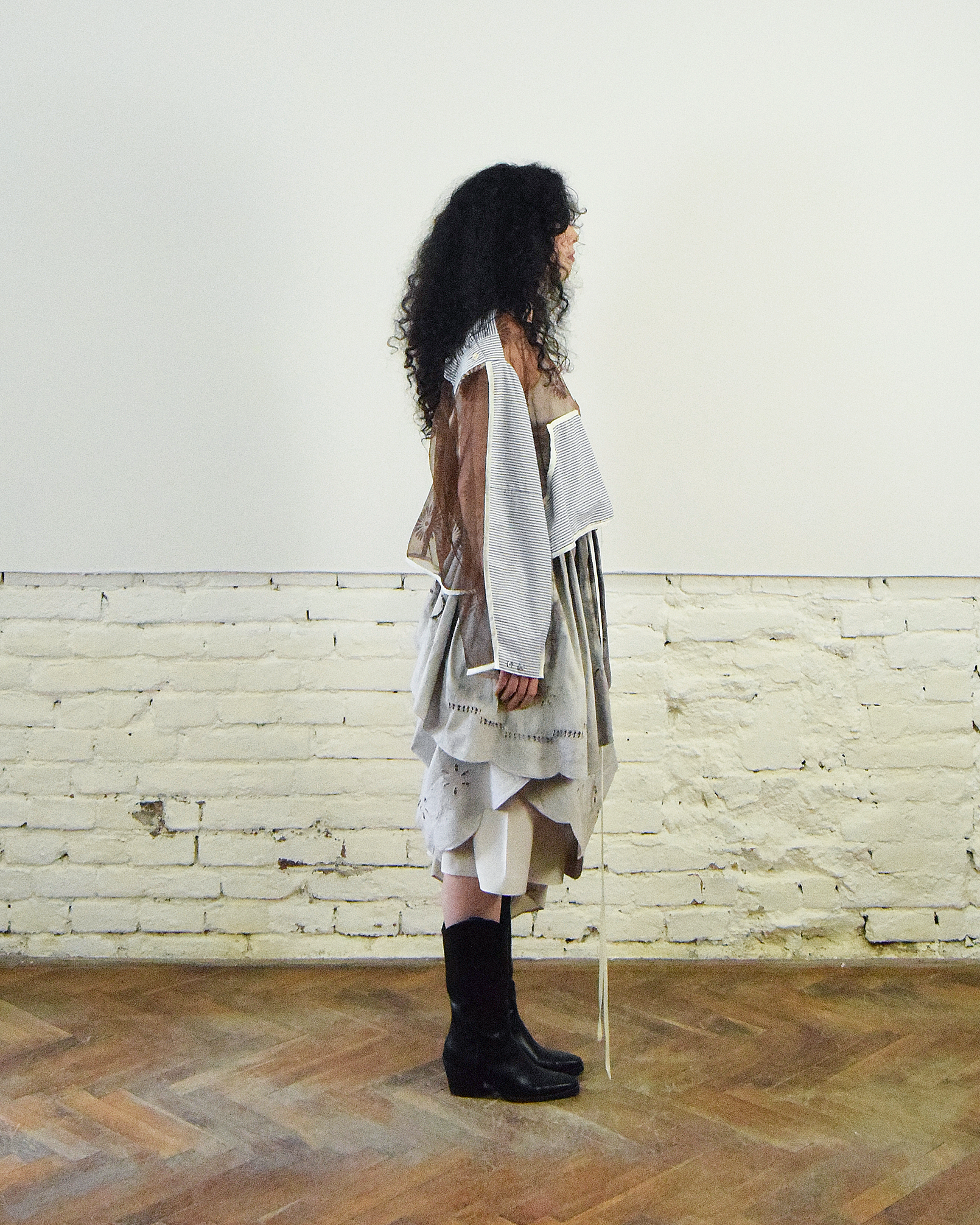 Striped and brown layered shirt