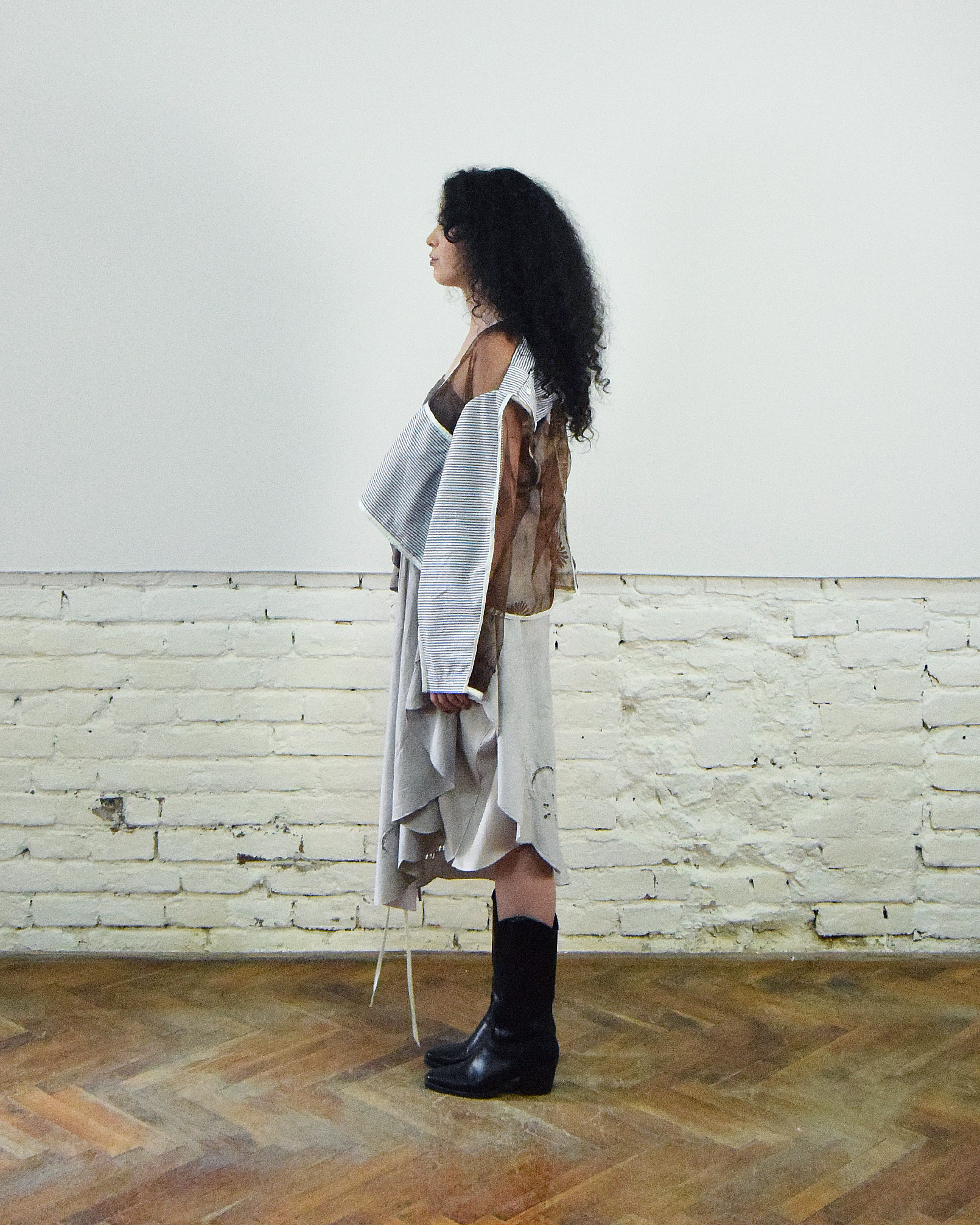 Striped and brown layered shirt