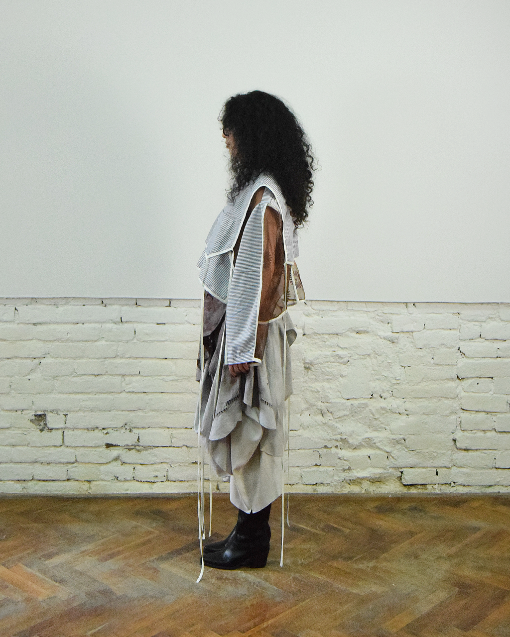 Striped and brown layered shirt