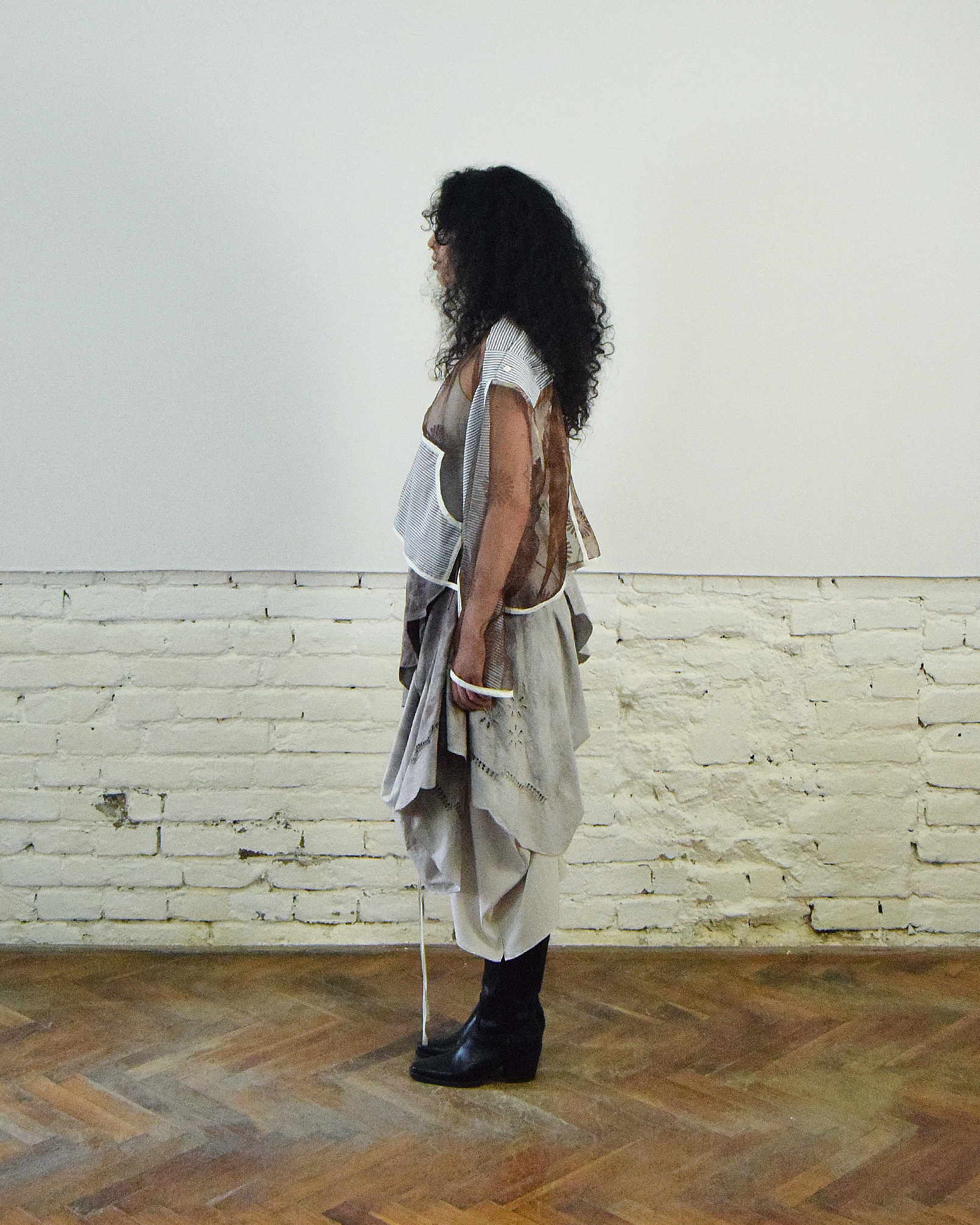 Striped and brown layered shirt